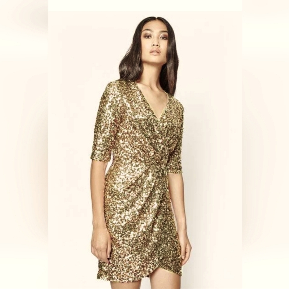 NWT FRENCH CONNECTION gold sequin Dress